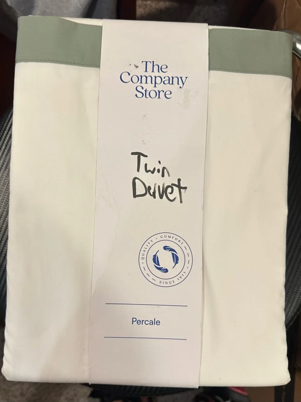 The Company Store Twin Duvet Cover Solid Border Classic Cool Percale Thyme White
